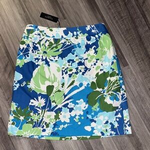 NEW Talbots Floral Pencil Skirt blue green 14W petite women’s elastic work wear